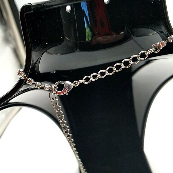 Clear Rhinestone Necklace Vintage Two Strand Bib Style Choker Dangle Drop Pendan - Picture 5 of 7